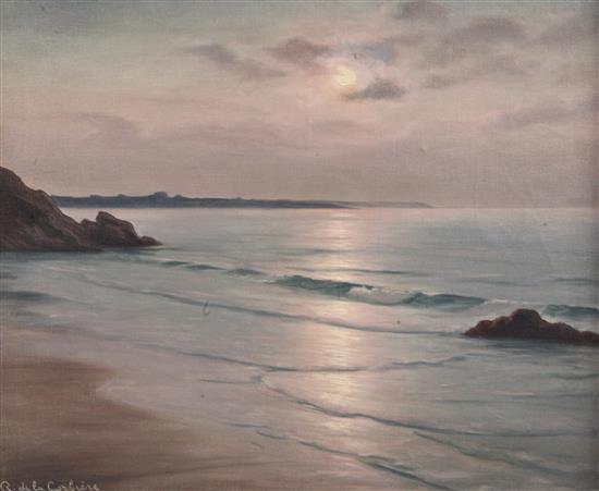 Roger de la Corbière (French, 1893-1974) Sunset over the coast, 18 x 21in.